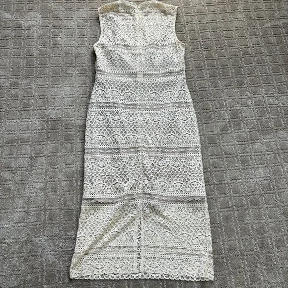 Zara Semi-Sheer Lace Midi Dress Women's M Cream Nude Minimalist Coquette EUC - Picture 6 of 13